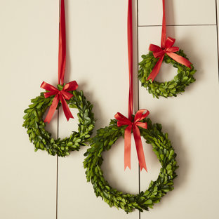 Boxwood Wreaths with Red Ribbon