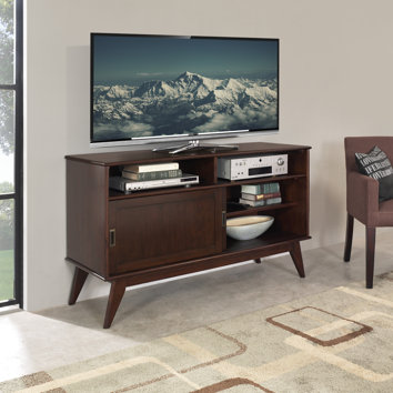 tv stand mid century tall draper simpli stands narita walnut corner modern auburn brown medium wayfair