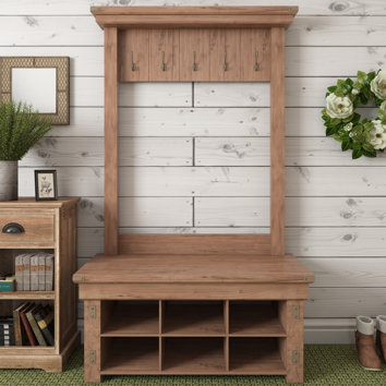 August Grove Irwin Wood Veneer Entryway Hall Tree with Storage Bench