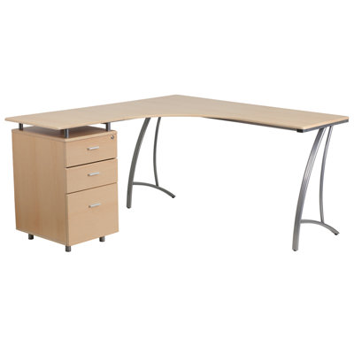 Flash Furniture L-Shaped Computer Desk with 3 Drawer Pedestal