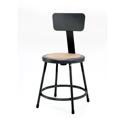 National Public Seating Height Adjustable Stool with Back and Round Hardboard Seat