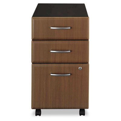 Bush Furniture 2 Box/1 File Drawer Mobile Vertical File, 15-5/8w x20-3/8d, Sienna Walnut/Bronze