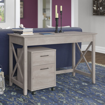 Bush Furniture Key West Writing Desk with 2 Drawer Mobile Pedestal (Set of 2)
