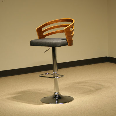 AC Pacific Modern Wood Adjustable Height Swivel Bar Stool