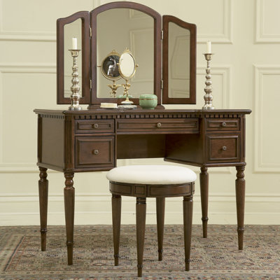 Powell Furniture Warm Cherry Vanity Set with Mir..
