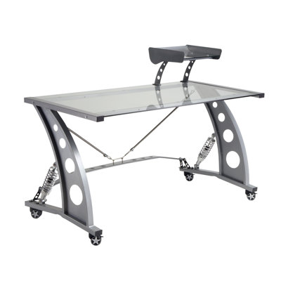 PitStop Furniture Racing Style Computer Desk with Glass Top and Glass Spoiler Shelf
