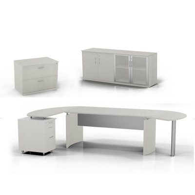 Mayline Group Medina Computer Desk with Pedestal, Low Wall Cabinet and Lateral File