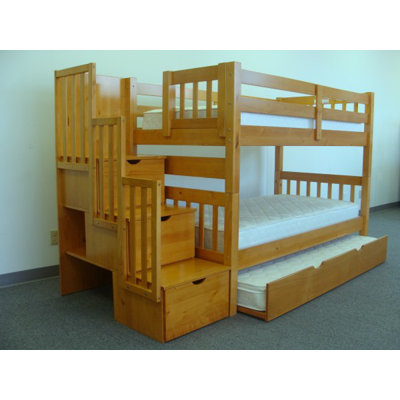 Bedz King Twin over Twin Bunk Bed with Trundle a..