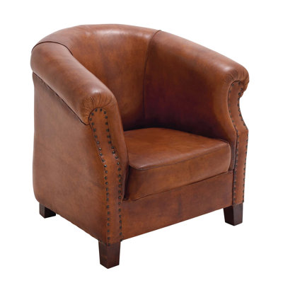 Cole & Grey Real Leather Captains Barrel Chair