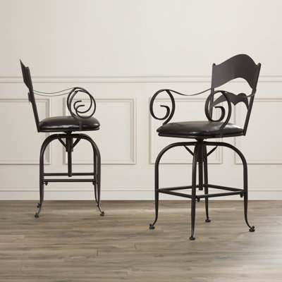 Alcott Hill Cuyahoga Adjustable Height Swivel Bar Stool with Cushion (Set of 2)