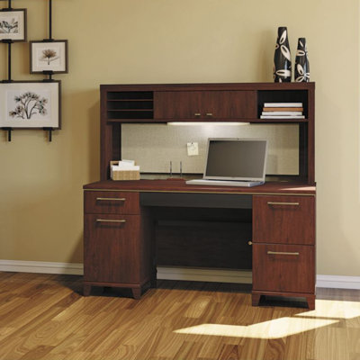 Bush Business Furniture Enterprise Double Pedestal Office Desk with Hutch and Lateral File