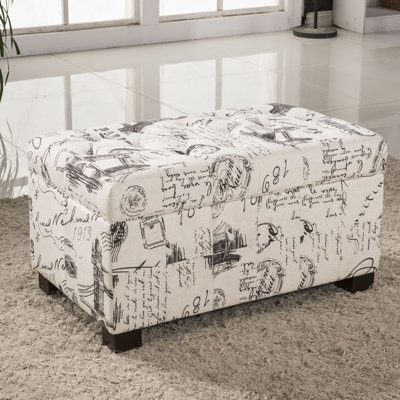 Bellasario Collection Paris Vintage French Writing Button Tufted Wood Storage Bedroom Bench