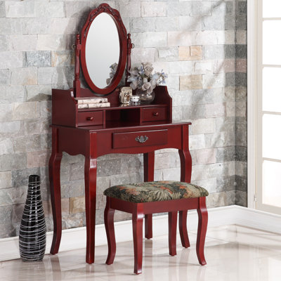 Roundhill Furniture Ribbon Wood Makeup Vanity Se..