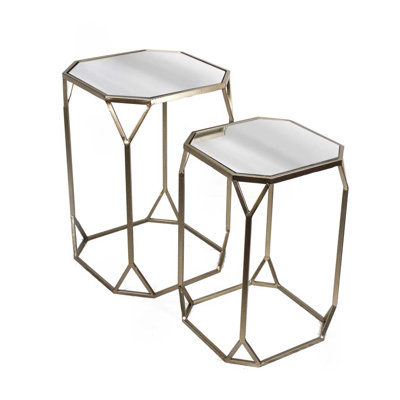 Sagebrook Home 2 Piece Metal & Mirror End Table Set