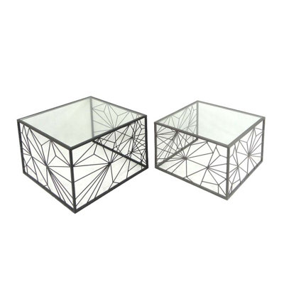 Sagebrook Home 2 Piece Metal & Glass End Table Set