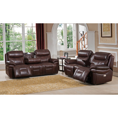 Amax Sanford 2 Piece Leather Power Reclining Liv..