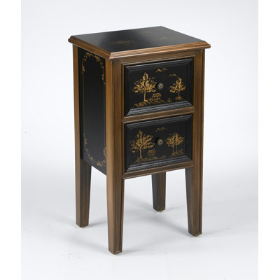 AA Importing 2 Drawer Chinoiserie End Table