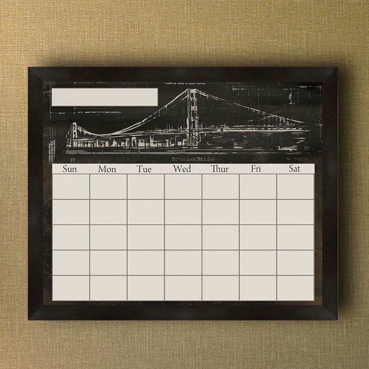 PTM Images Brooklyn Bridge Framed Calendar Planner Glass Dry Erase 
