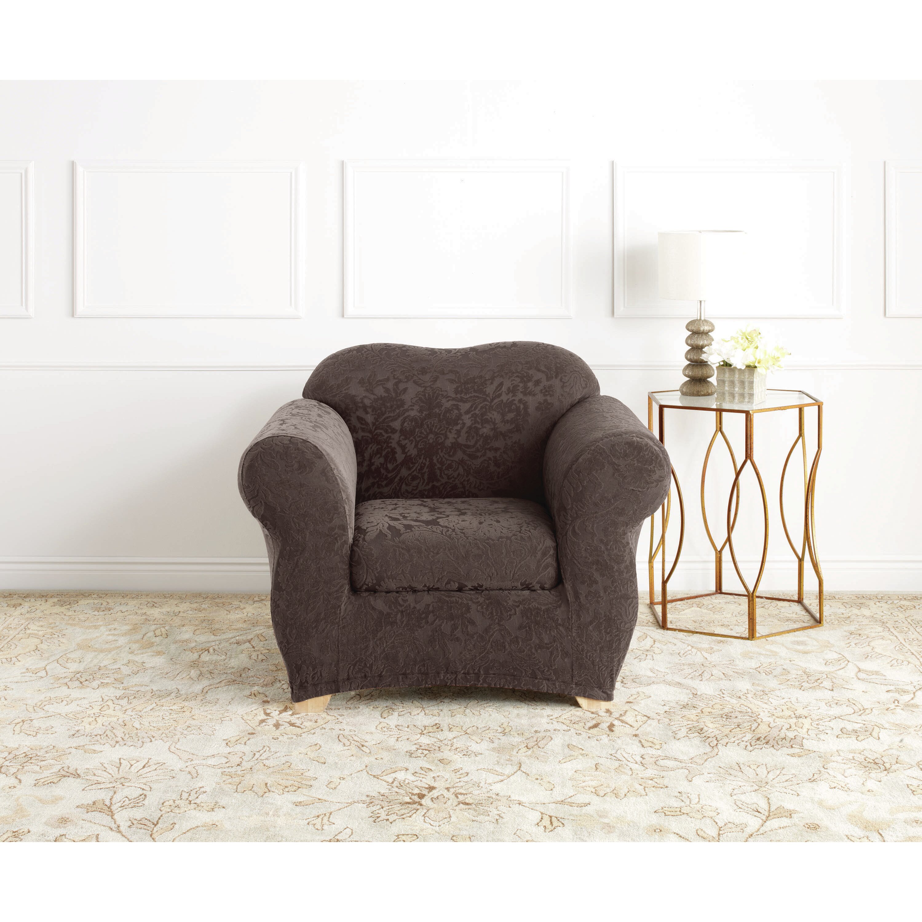 Sure Fit Stretch Jacquard Damask Armchair Slipcover ...