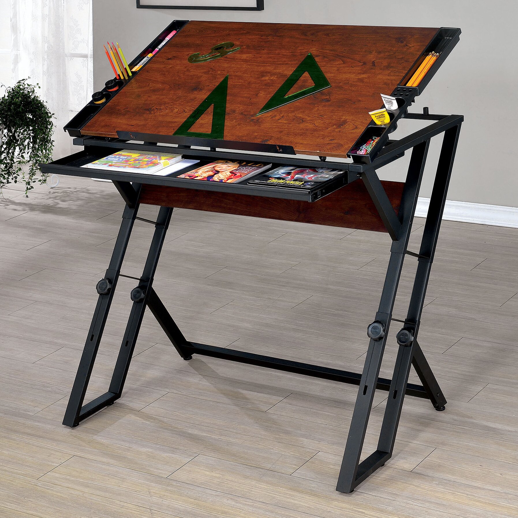 Wooden Drafting Table With Storage Pin On Art Studio Organization