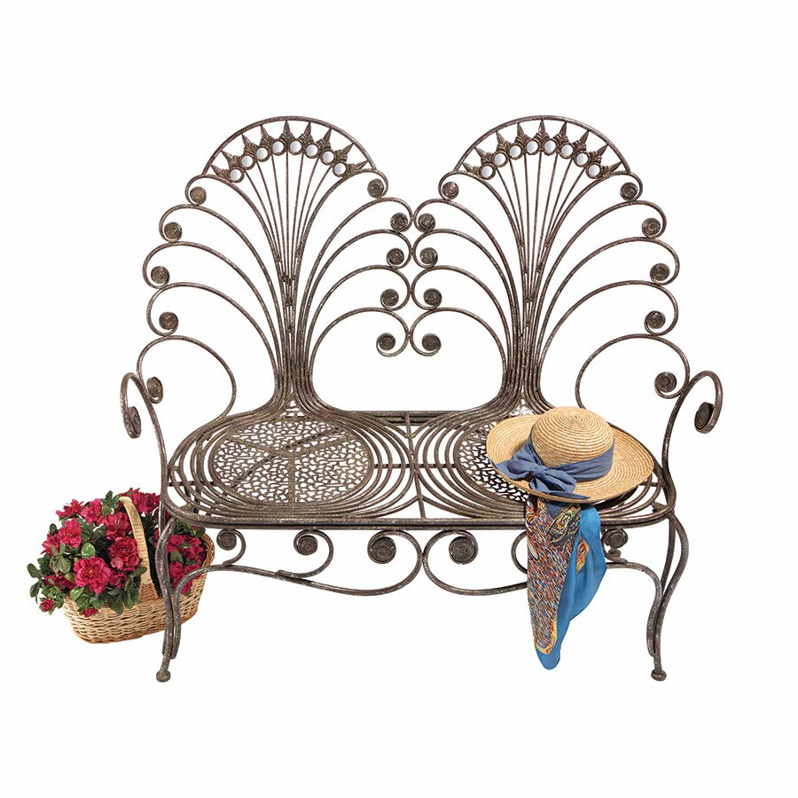 Design Toscano Grand Peacock Metal Garden Loveseat Bench 