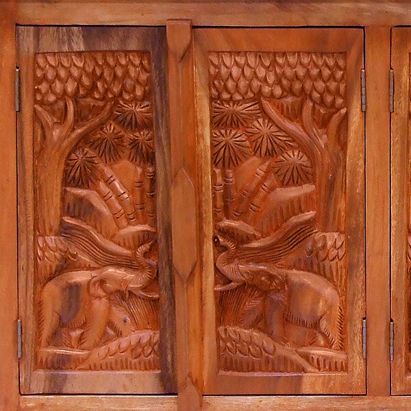 EXP Décor Handmade Acacia Royal Elephant Storage Accent Cabinet ...