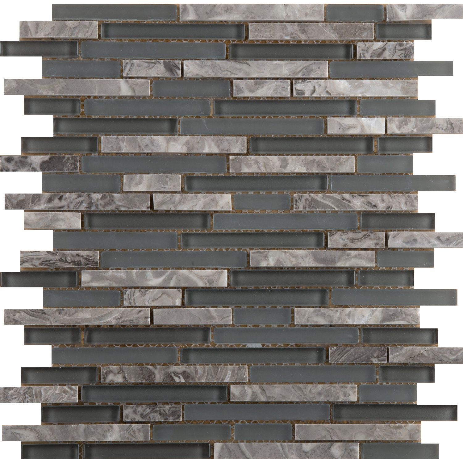 Emser Tile Lucente 12" x 13" Glass Stone Blend Linear Mosaic Tile in