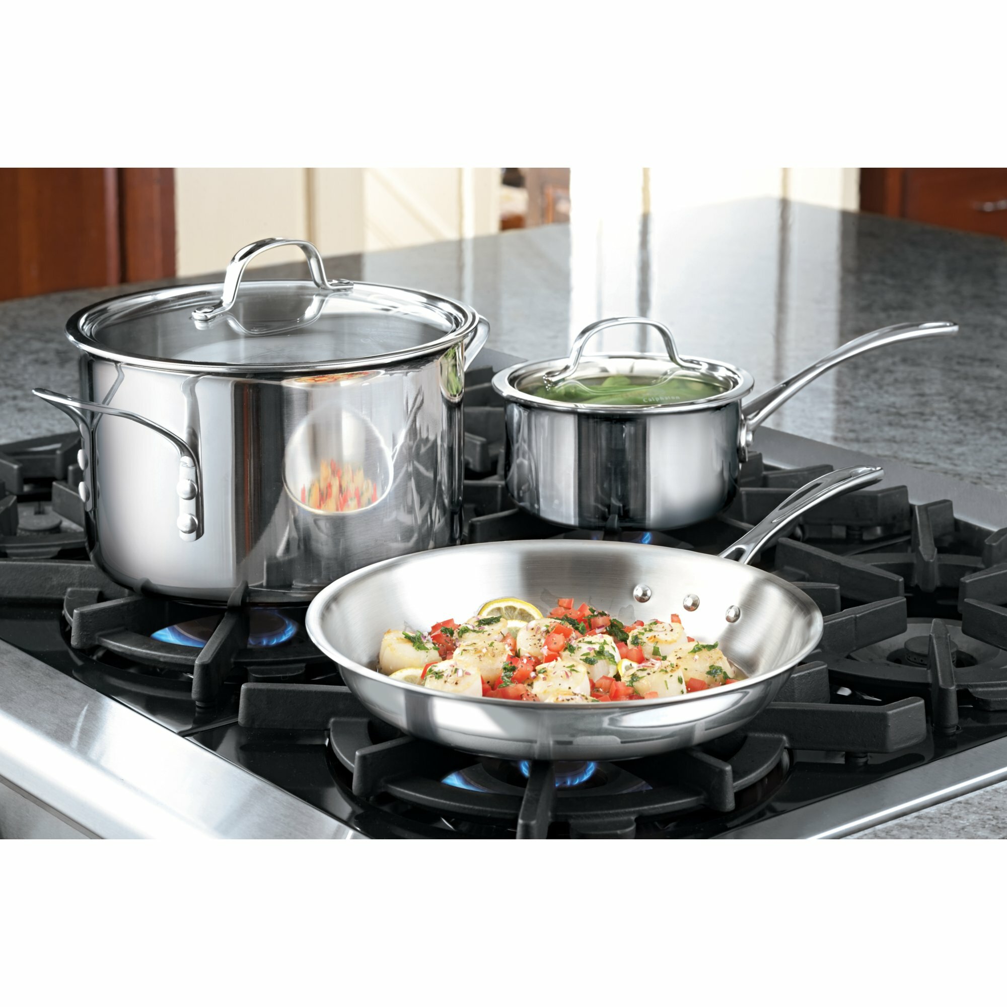 Calphalon Tri-Ply Stainless Steel 8 Piece Cookware Set & Reviews | Wayfair Calphalon Tri Ply Stainless Steel Cookware