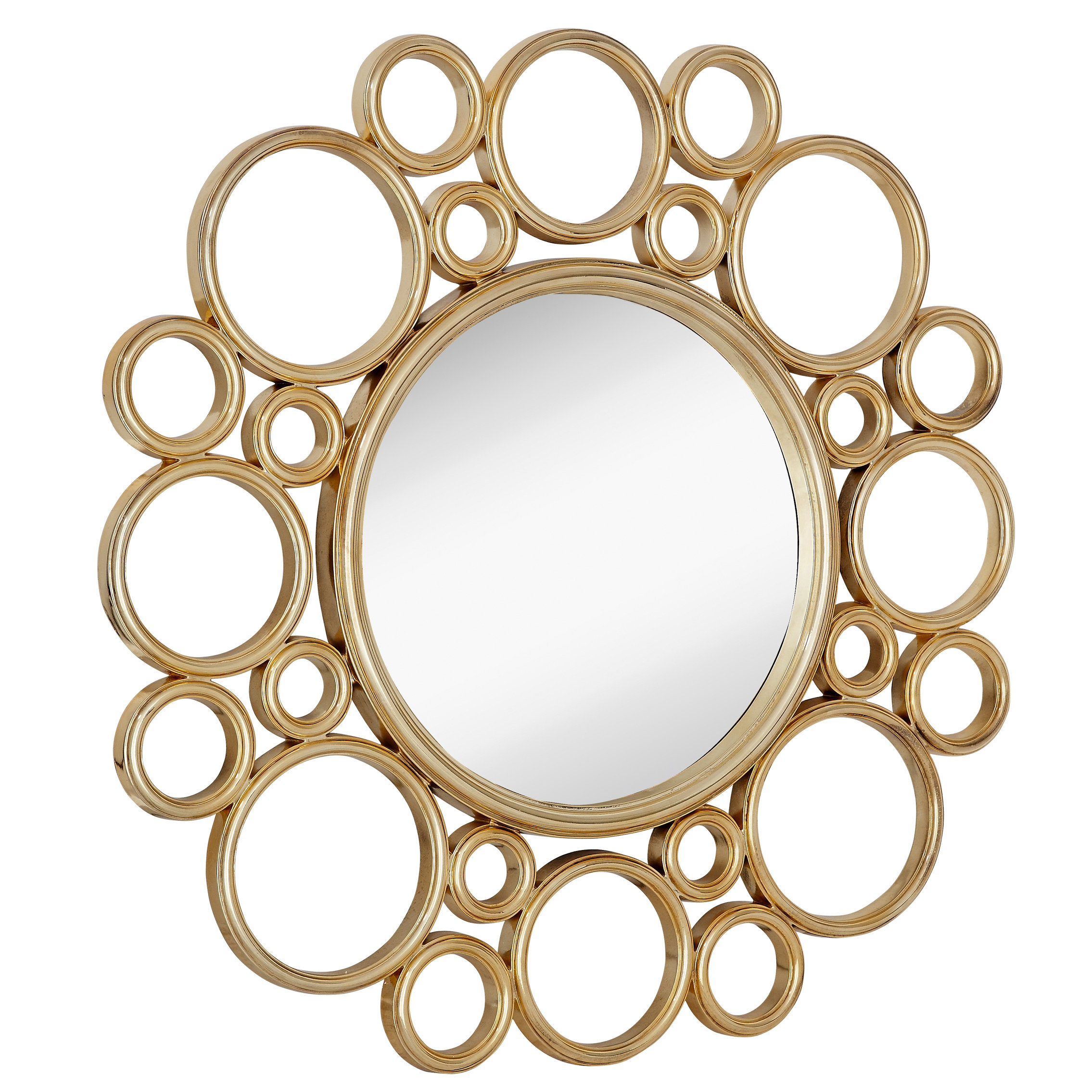 Majestic Mirror Unique Circular Polished Gold Decorative Framed Beveled Glass Wall Mirror