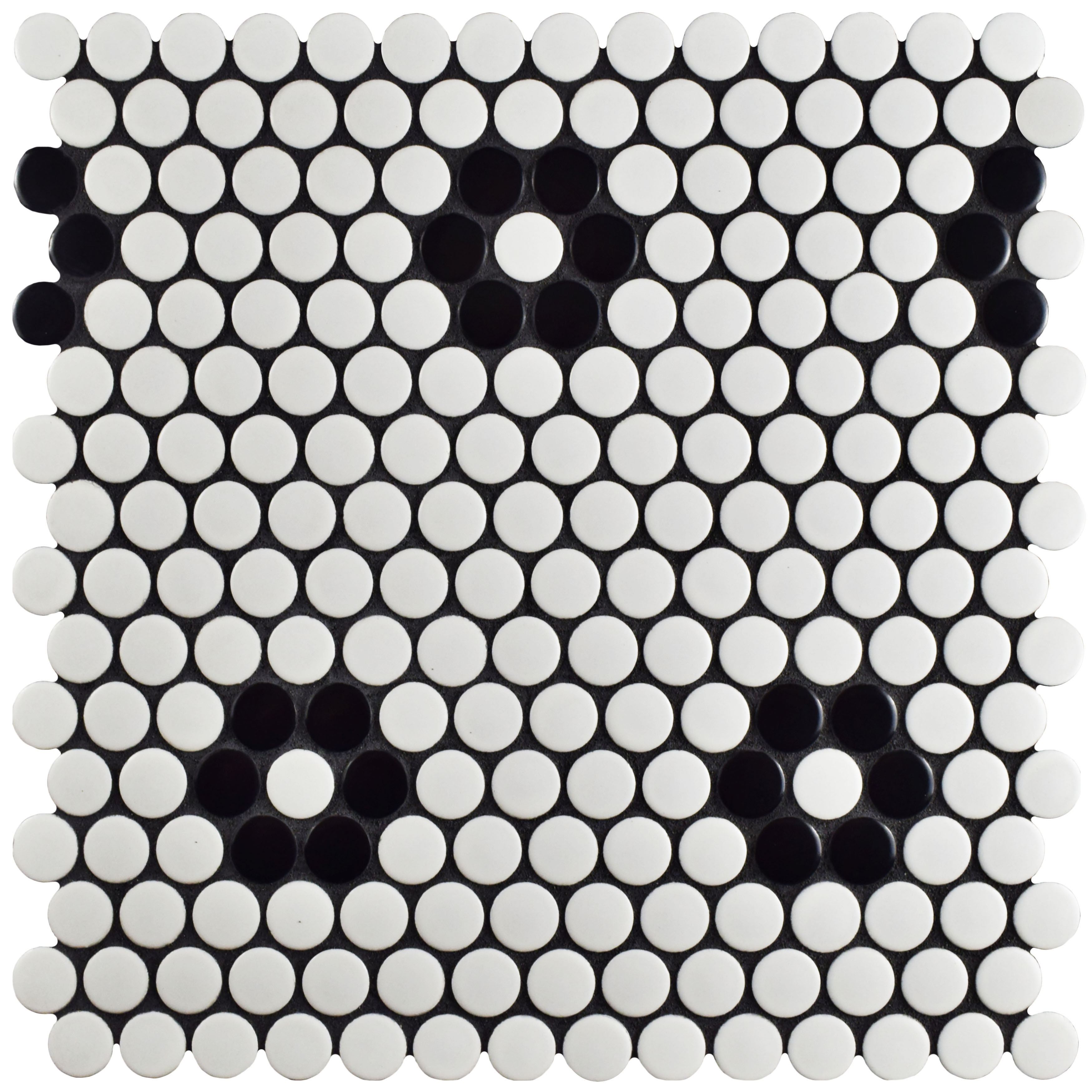 EliteTile Retro Penny 0.76" Porcelain Mosaic Tile in Black and White