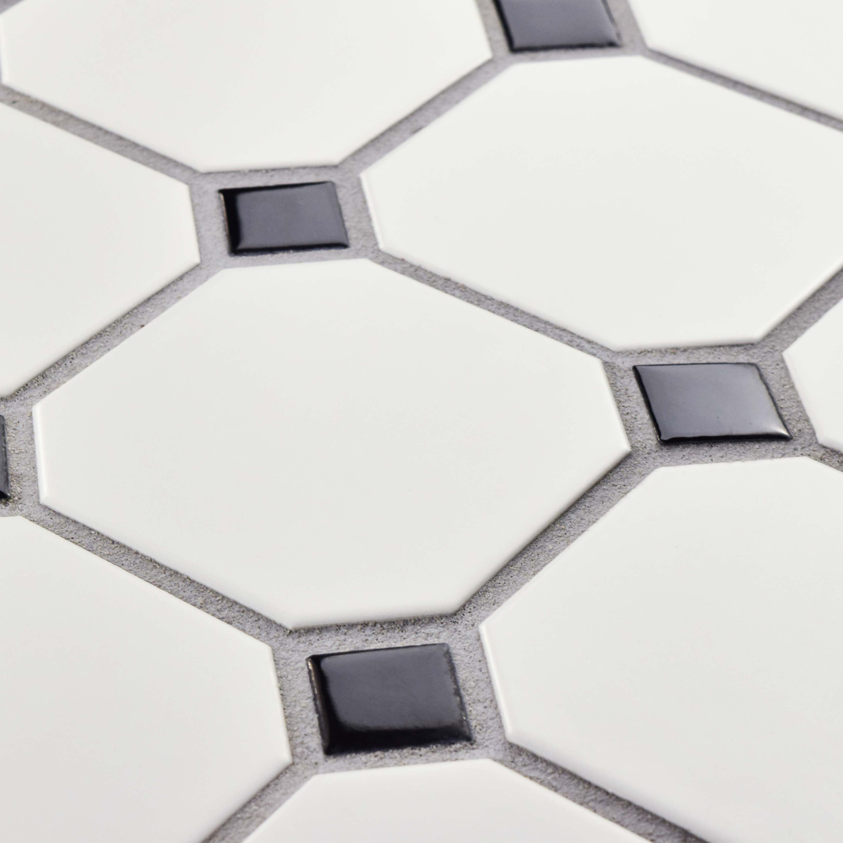 EliteTile Retro Super Octagon 11.625" x 11.625" Porcelain Mosaic Tile in Matte White with Glossy