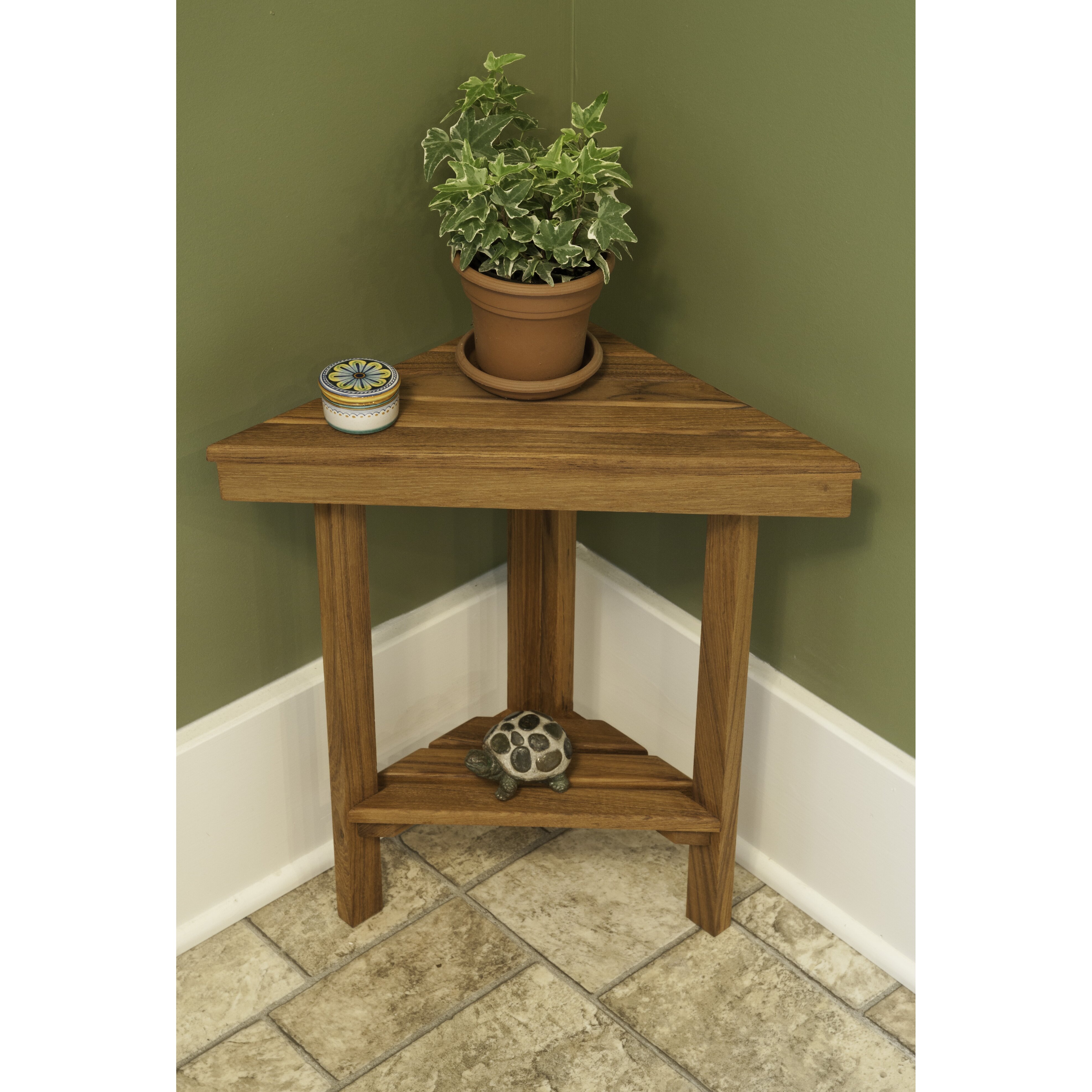 Teakworks4u Teak Mini Corner Shower Bench with Shelf & Reviews | Wayfair