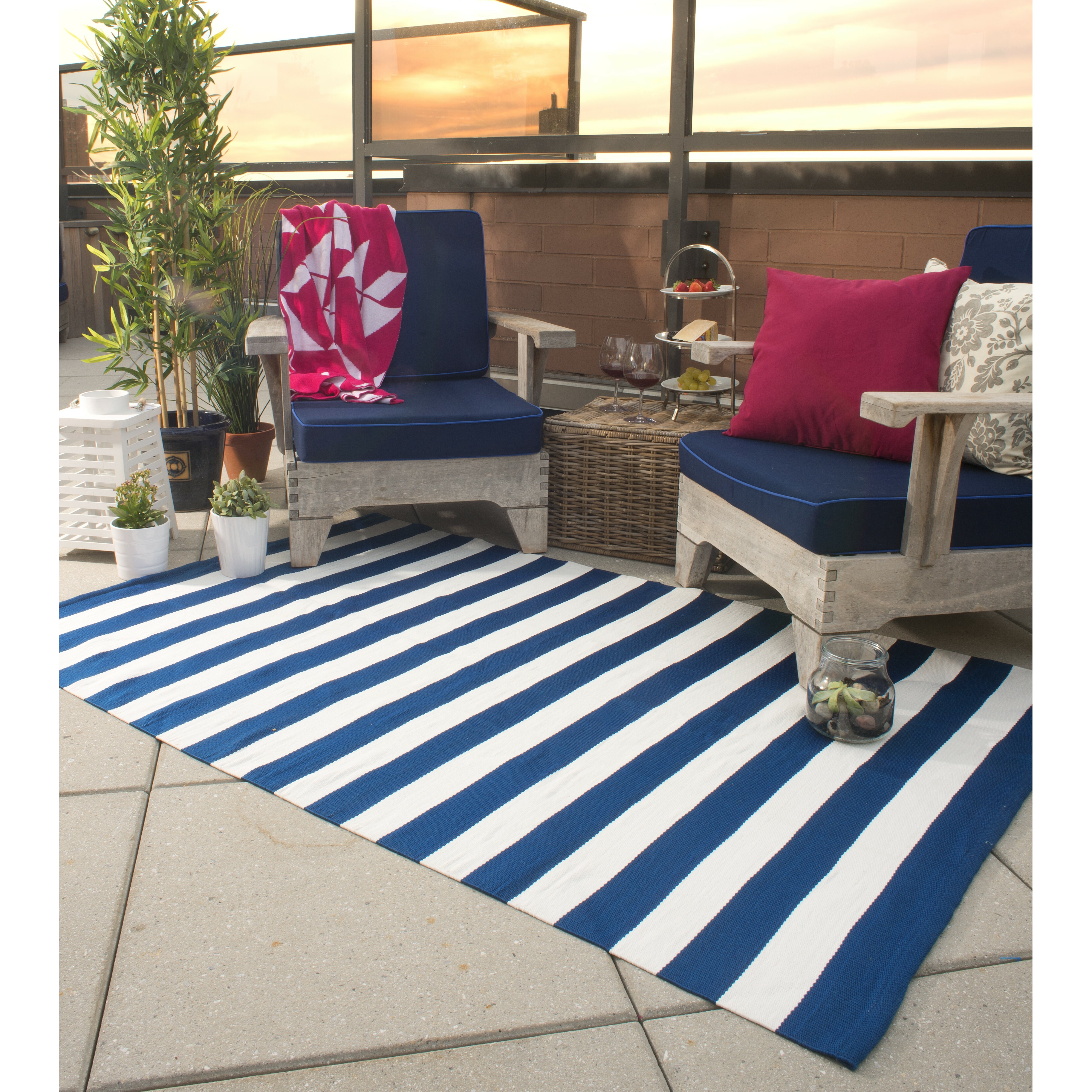 Fab Rugs Nantucket Striped Blue & White Indoor/Outdoor Area Rug