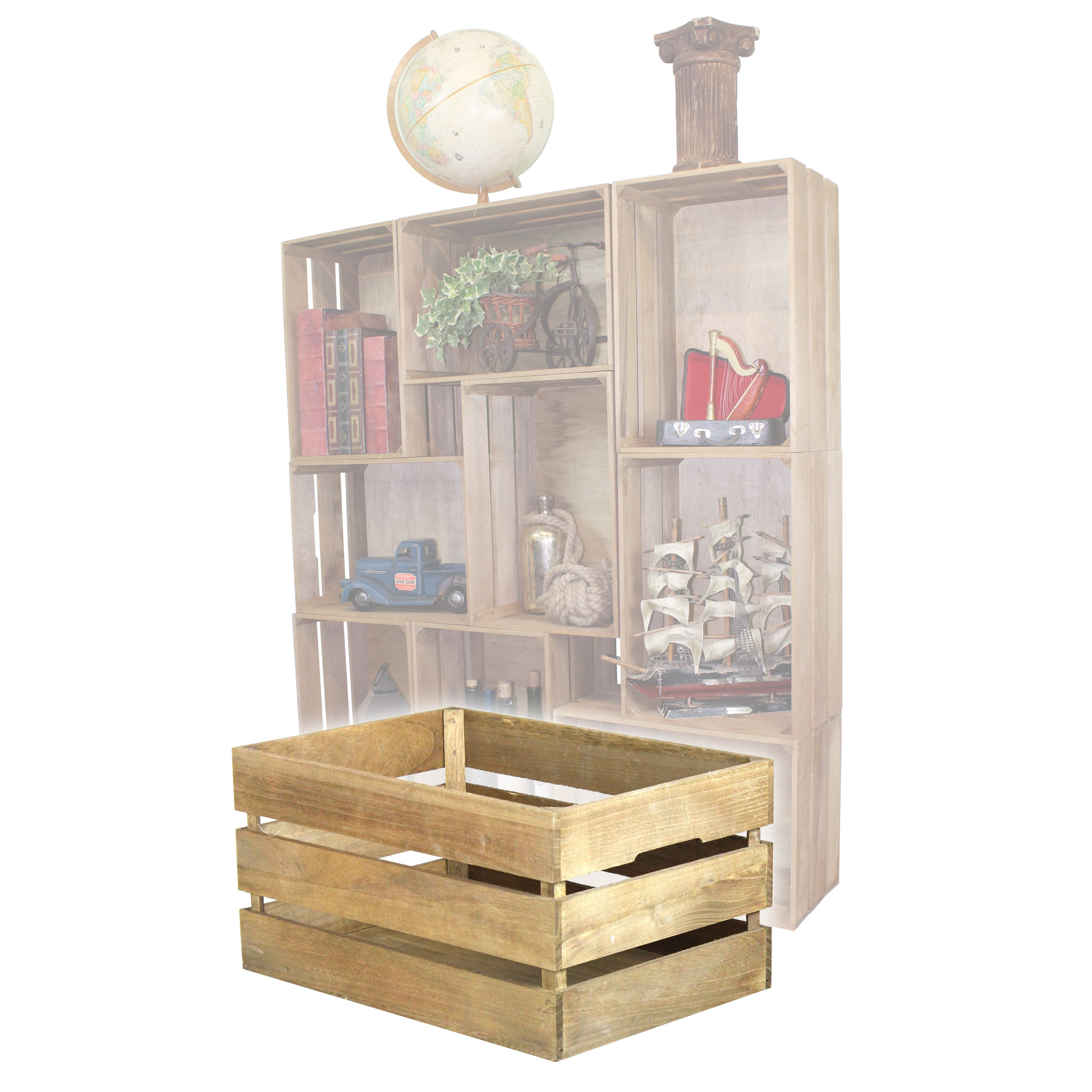 Quickway Imports Stackable Antique Style Wooden Crate Decorative