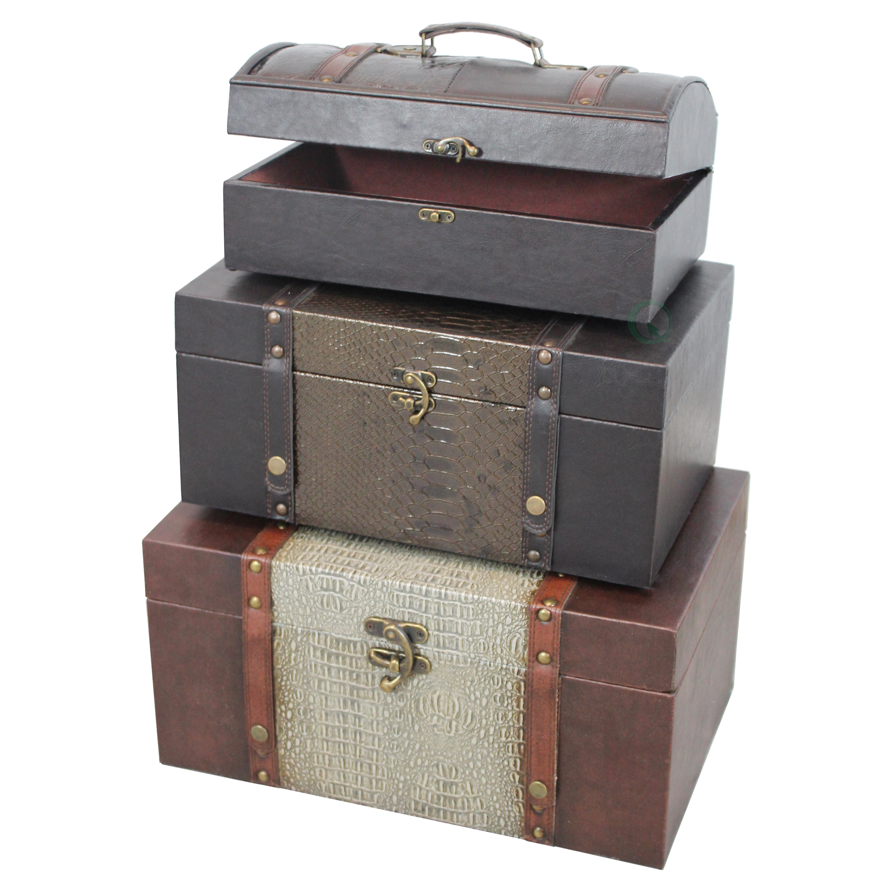 Quickway Imports 3 Piece Decorative Storage Crocodile Leather Trunk Set & Reviews Wayfair