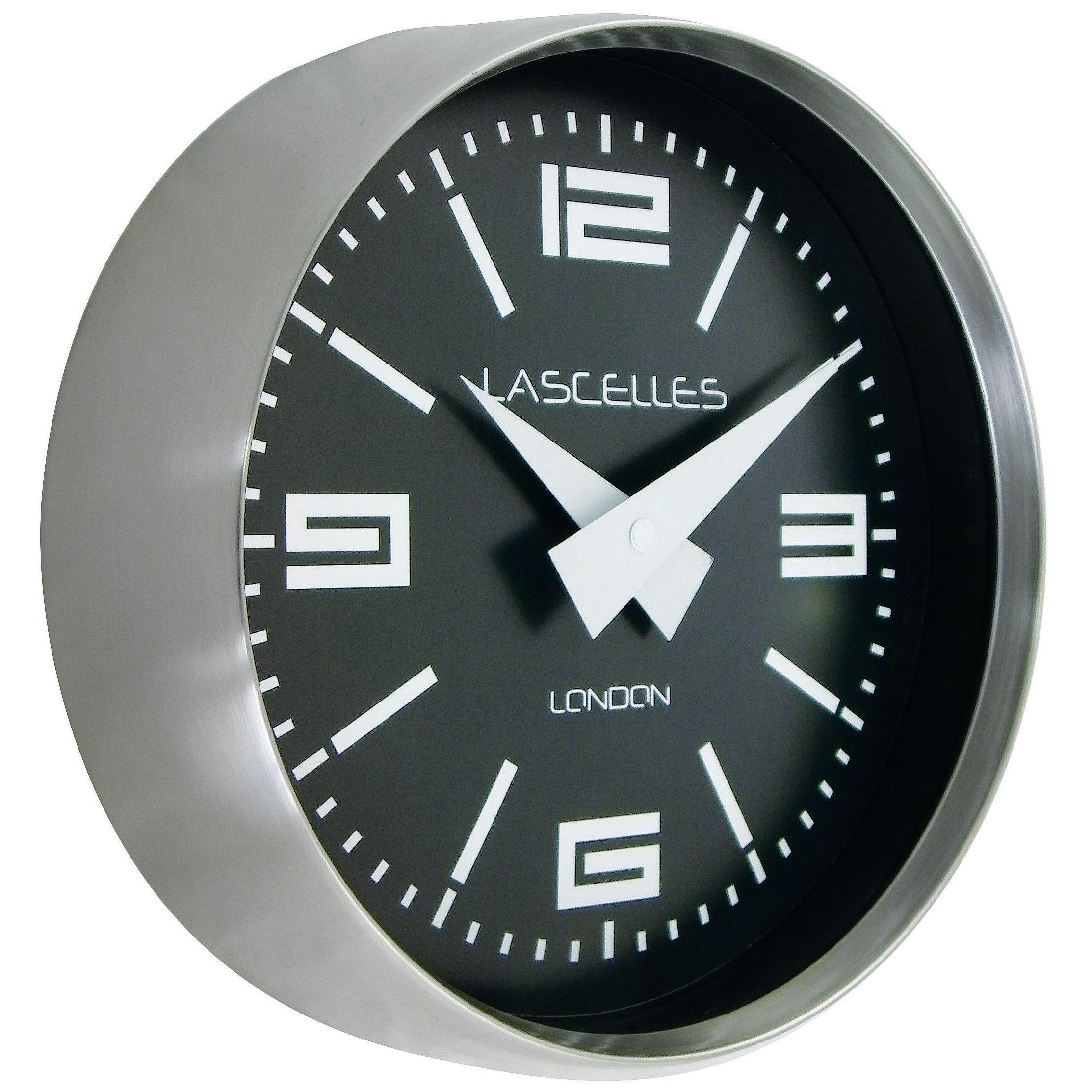 Roger Lascelles Clocks 23cm Brushed Chroke Cased Circular Wall Clock ...