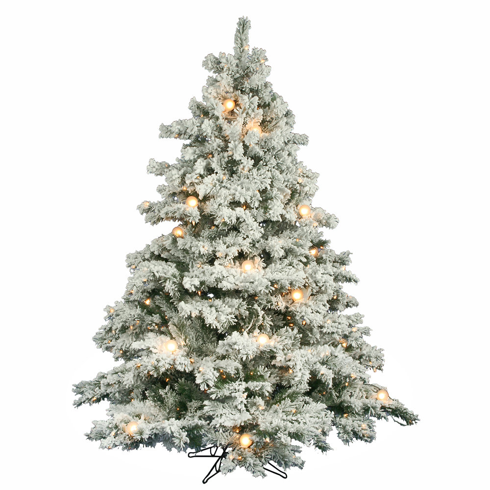 Vickerman Flocked Alaskan 6.5' White Artificial Christmas Tree with 600