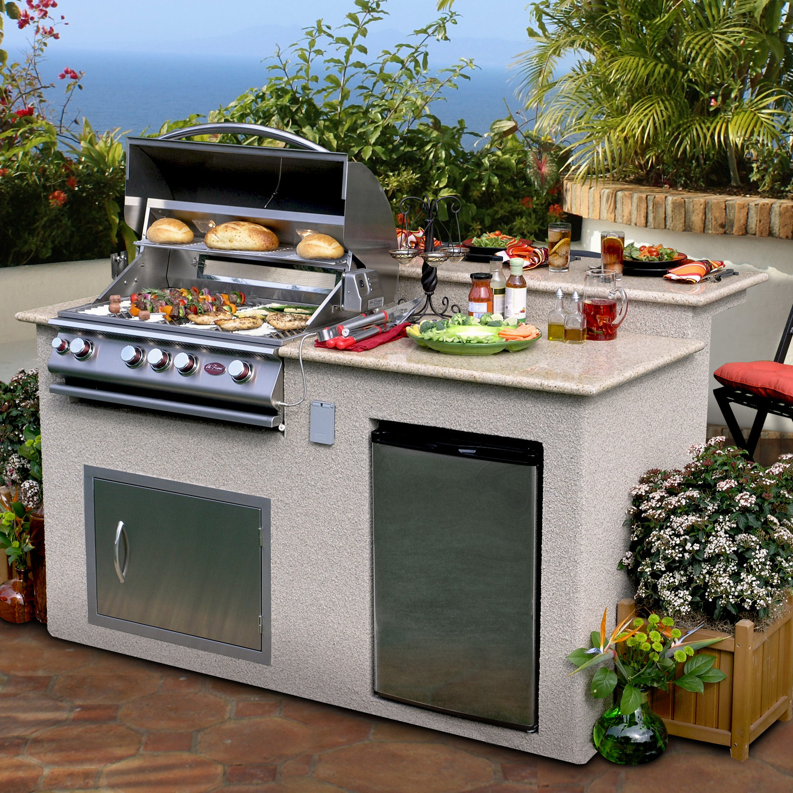 CalFlame 4 Burner Gas Grill Island with Refrigerator | Wayfair