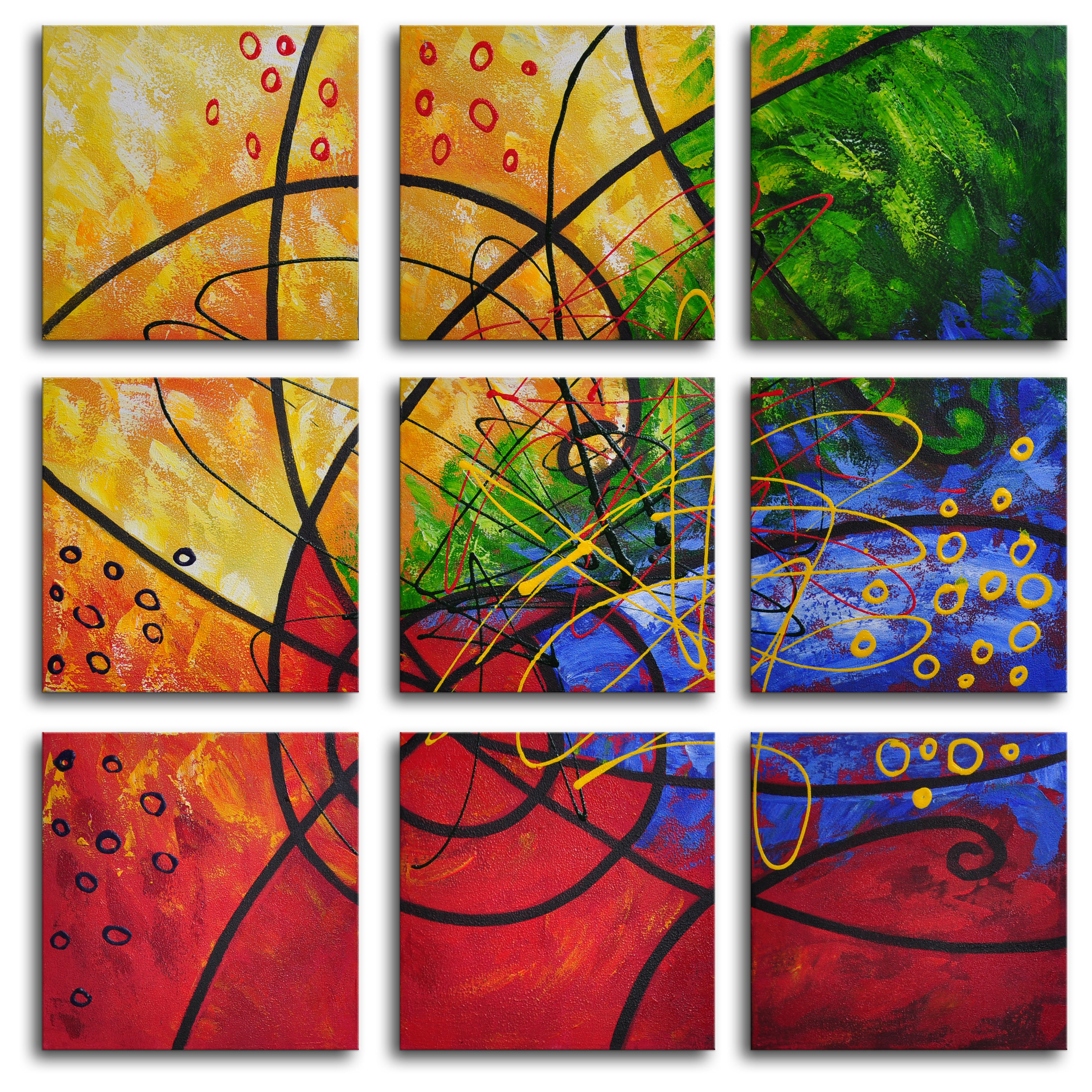 My Art Outlet Stained Glass 9 Piece Original Painting on Wrapped Canvas