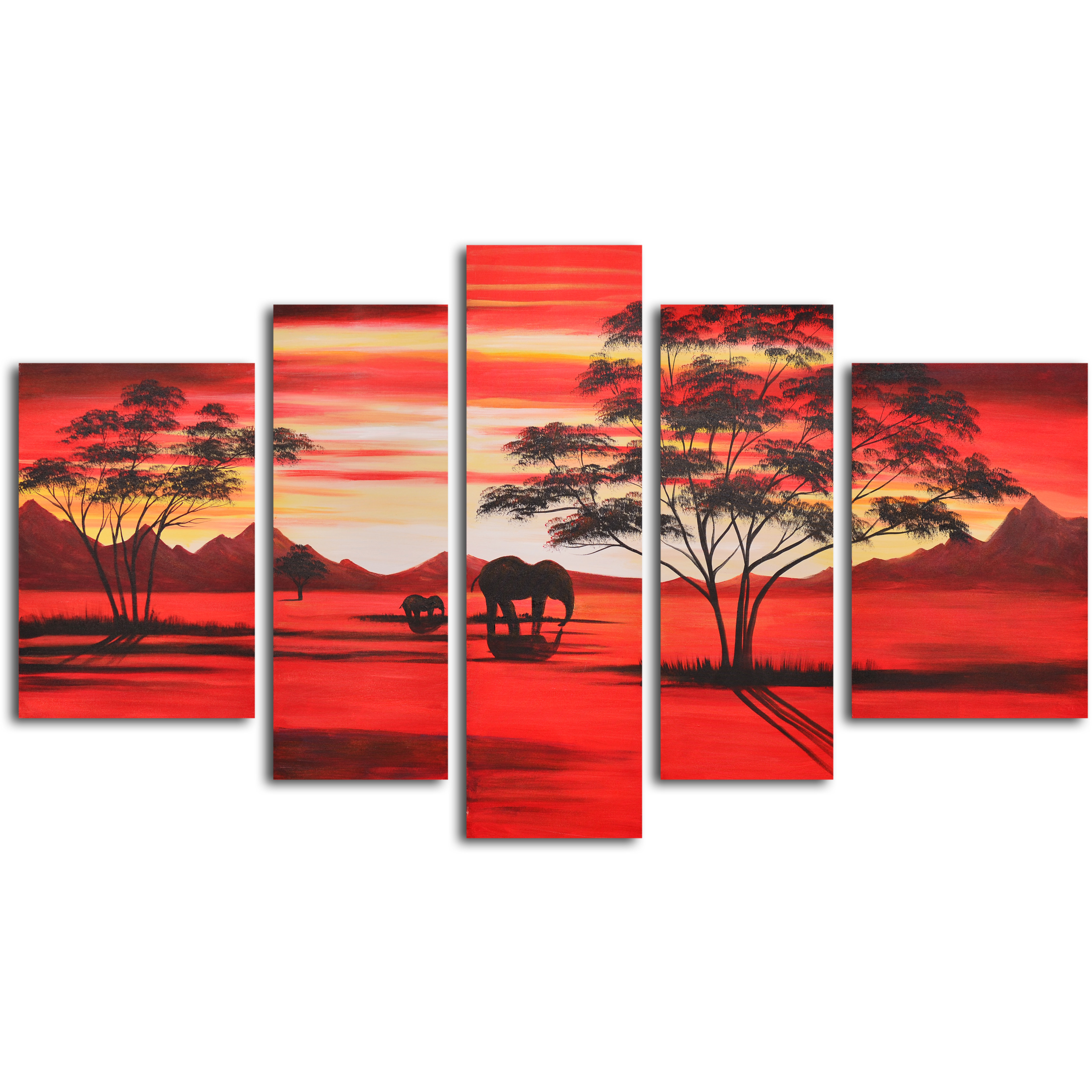 My Art Outlet African Sunset 5 Piece Original Painting on Wrapped