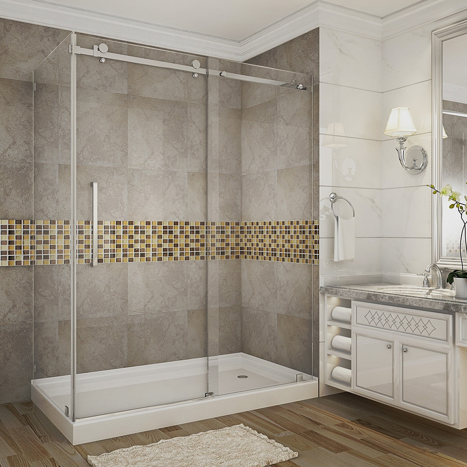 Aston Moselle Completely Frameless Rectangular Sliding Shower Enclosure
