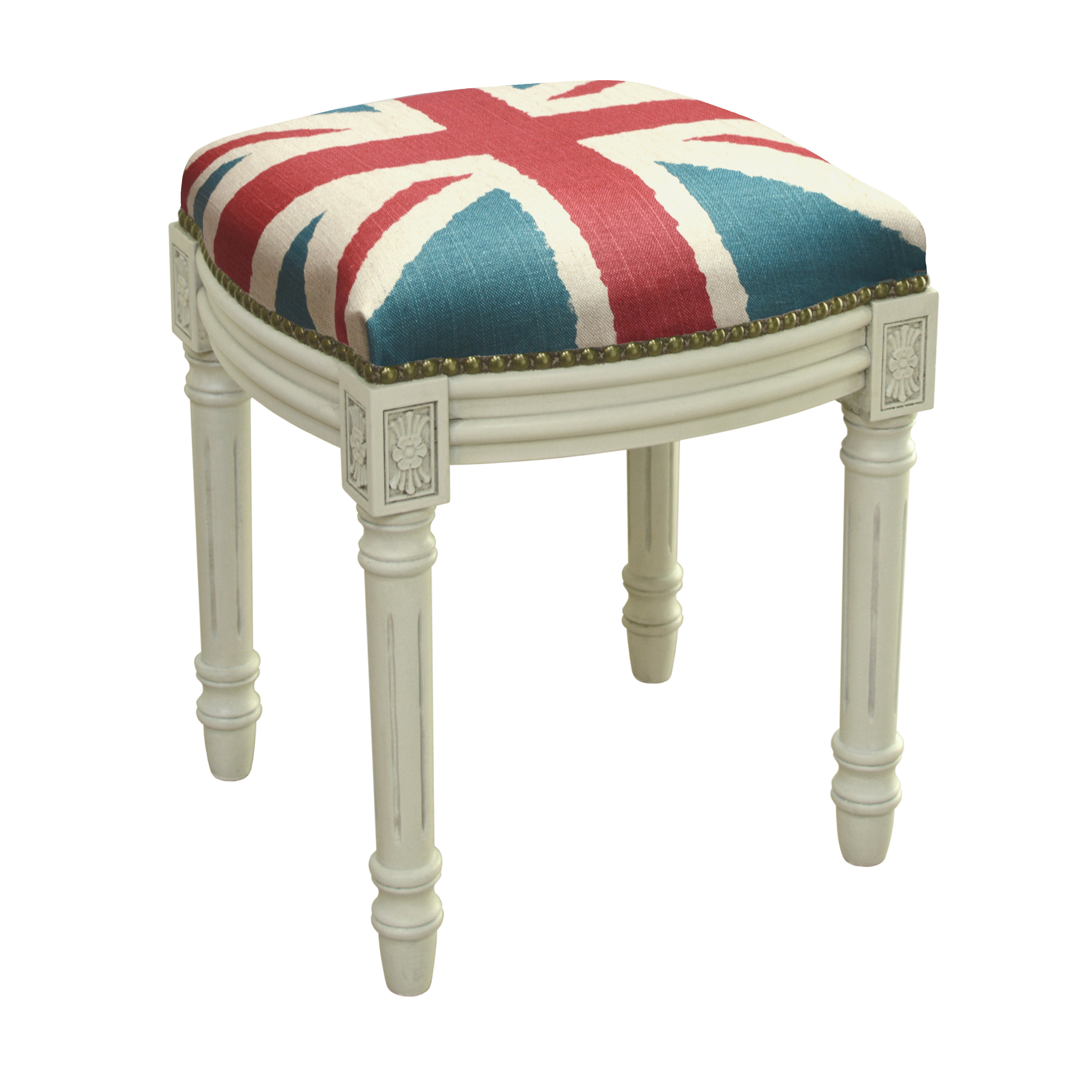 123 Creations Britannia Linen Upholstered Vanity Stool with Nailhead