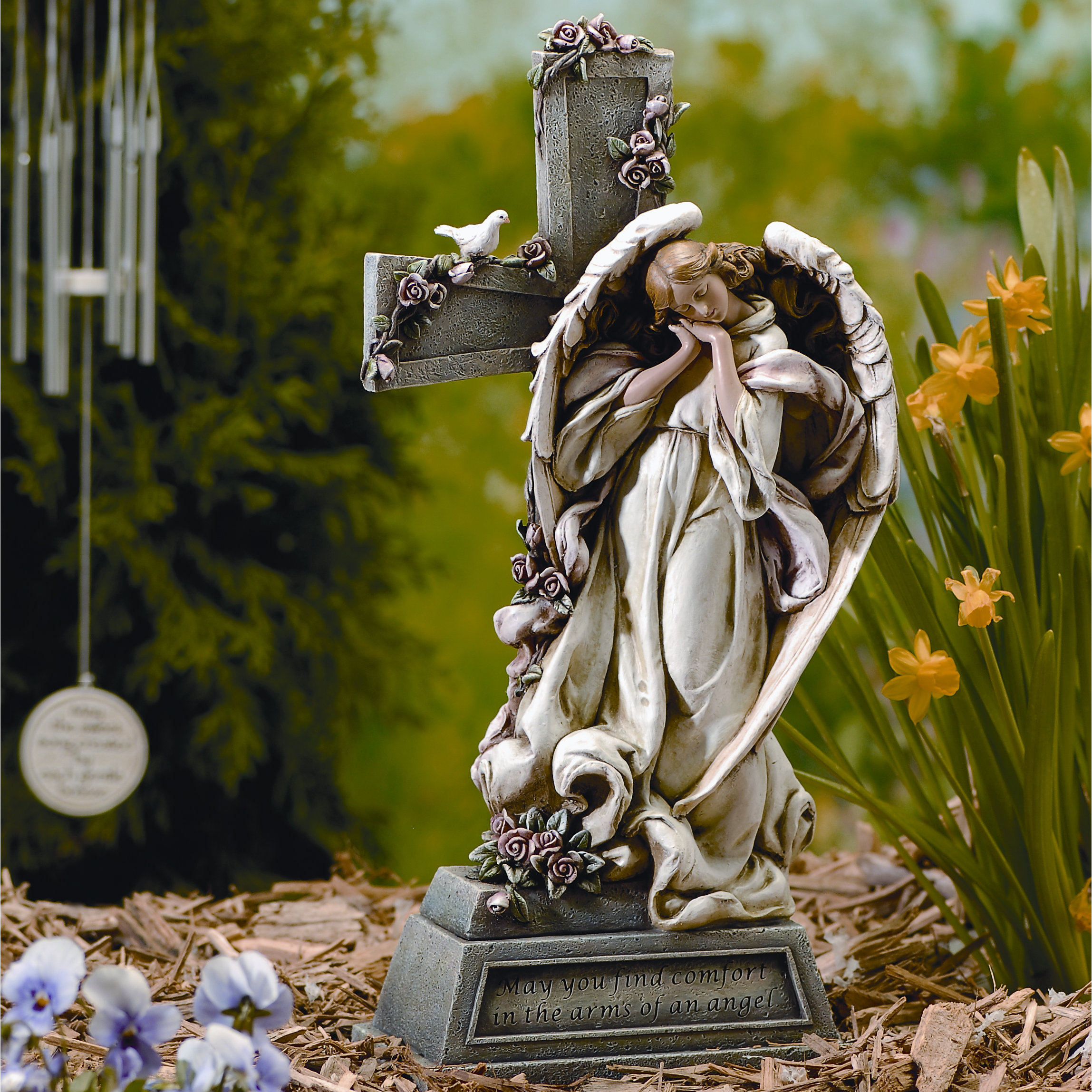 Roman, Inc. Garden Angel with Cross Statue & Reviews Wayfair