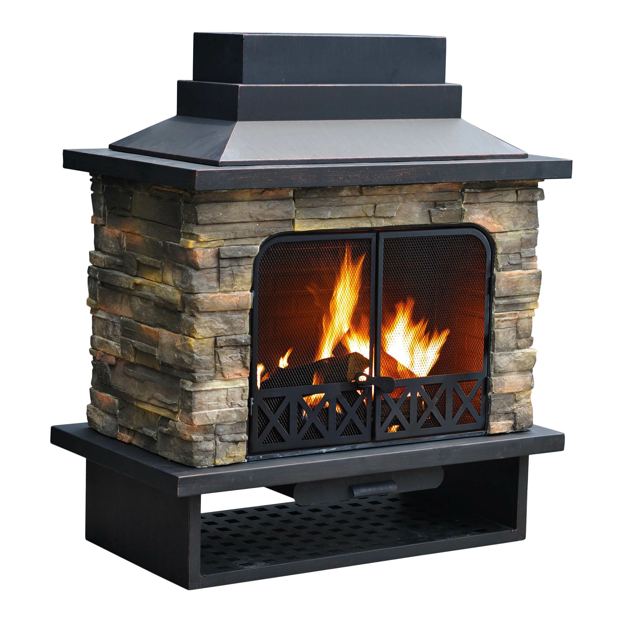 Sunjoy Felicia Steel Wood Outdoor Fireplace L OF079PST 1 