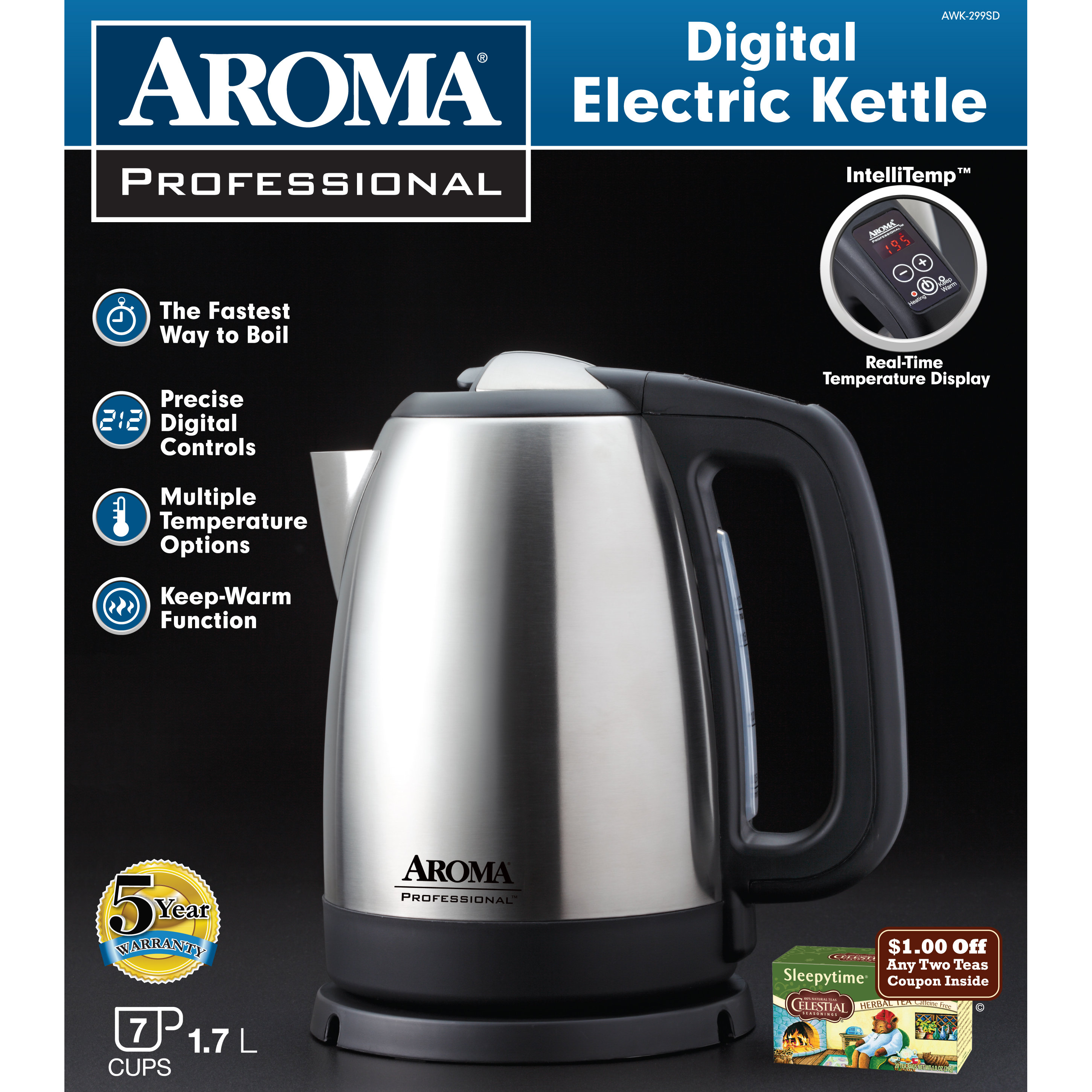 Aroma 1.75qt. Stainless Steel Digital Electric Kettle Wayfair