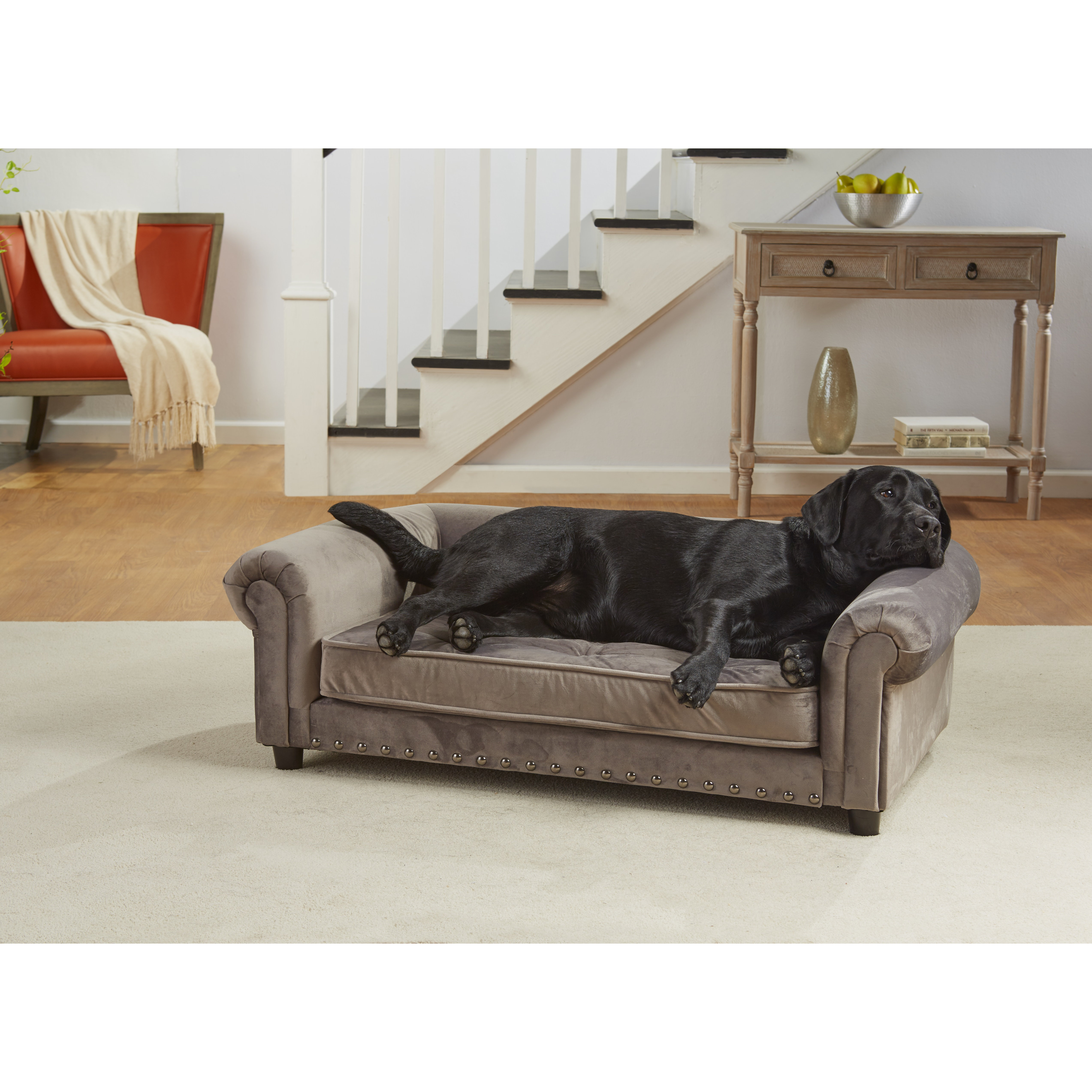 Enchanted Home Pet Manchester Velvet Tufted Dog Sofa with Cushion