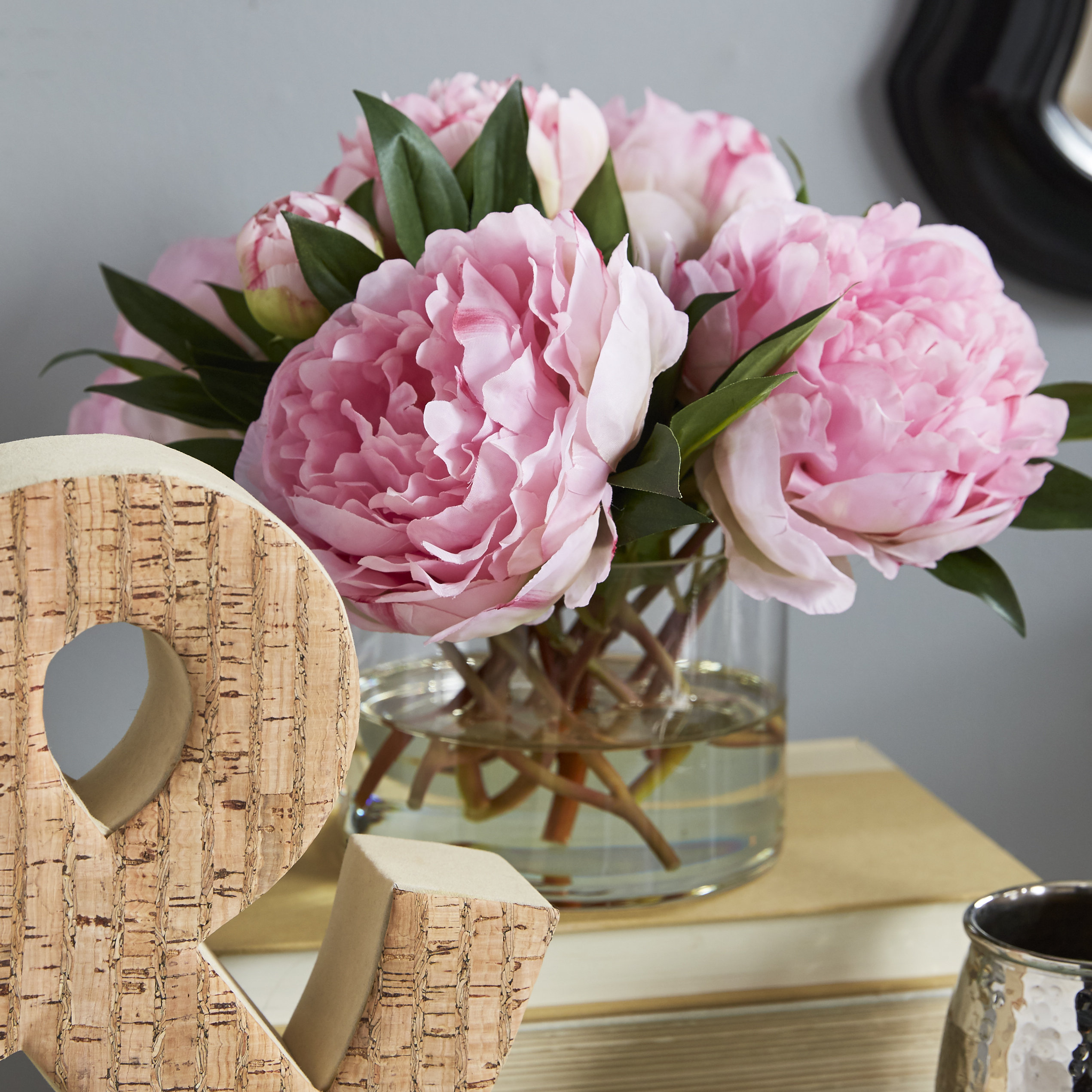 Distinctive Designs Large Peonies and Medium with Buds in Glass Vase