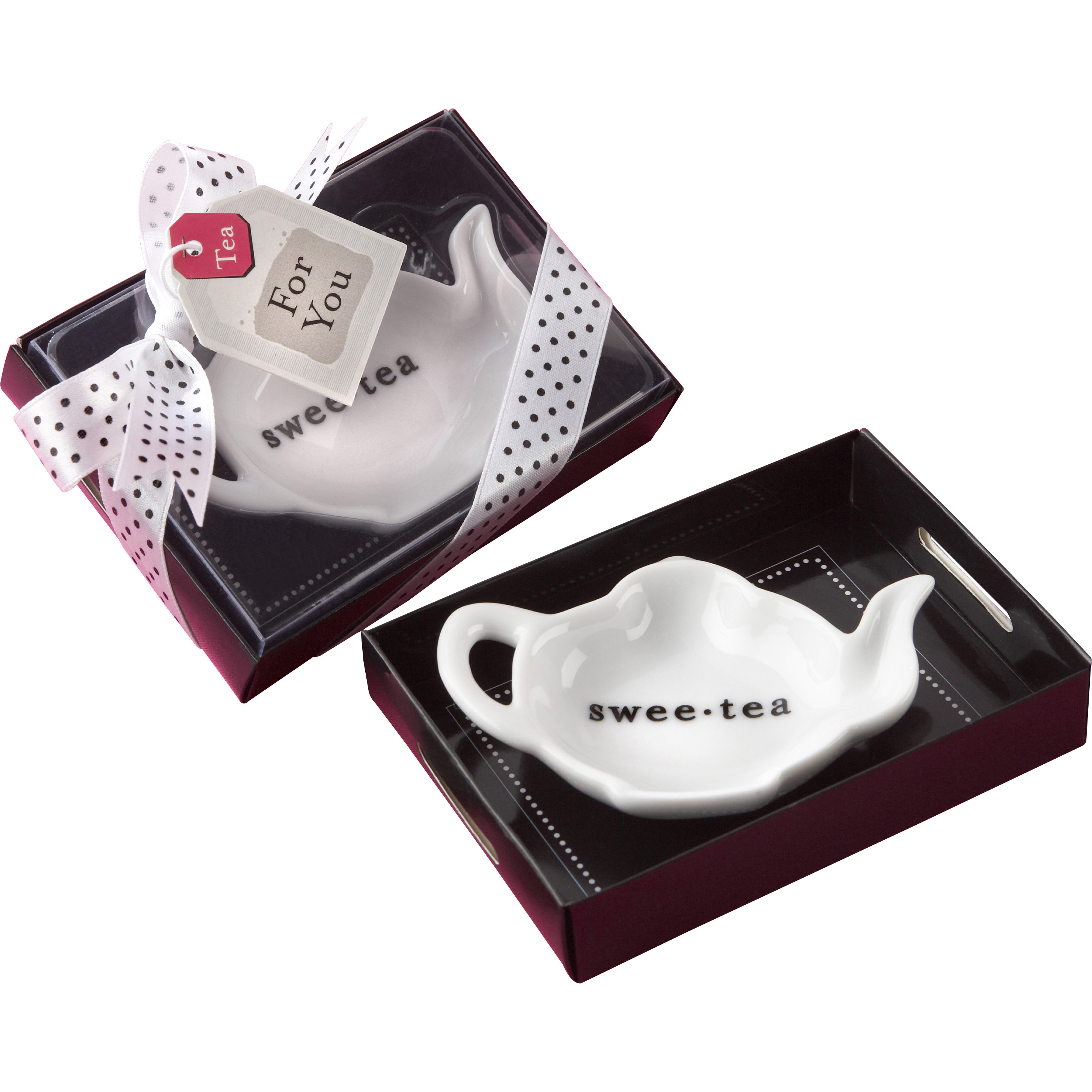 Kate Aspen "SweeTea" Ceramic TeaBag Caddy in ServingTray Gift Box