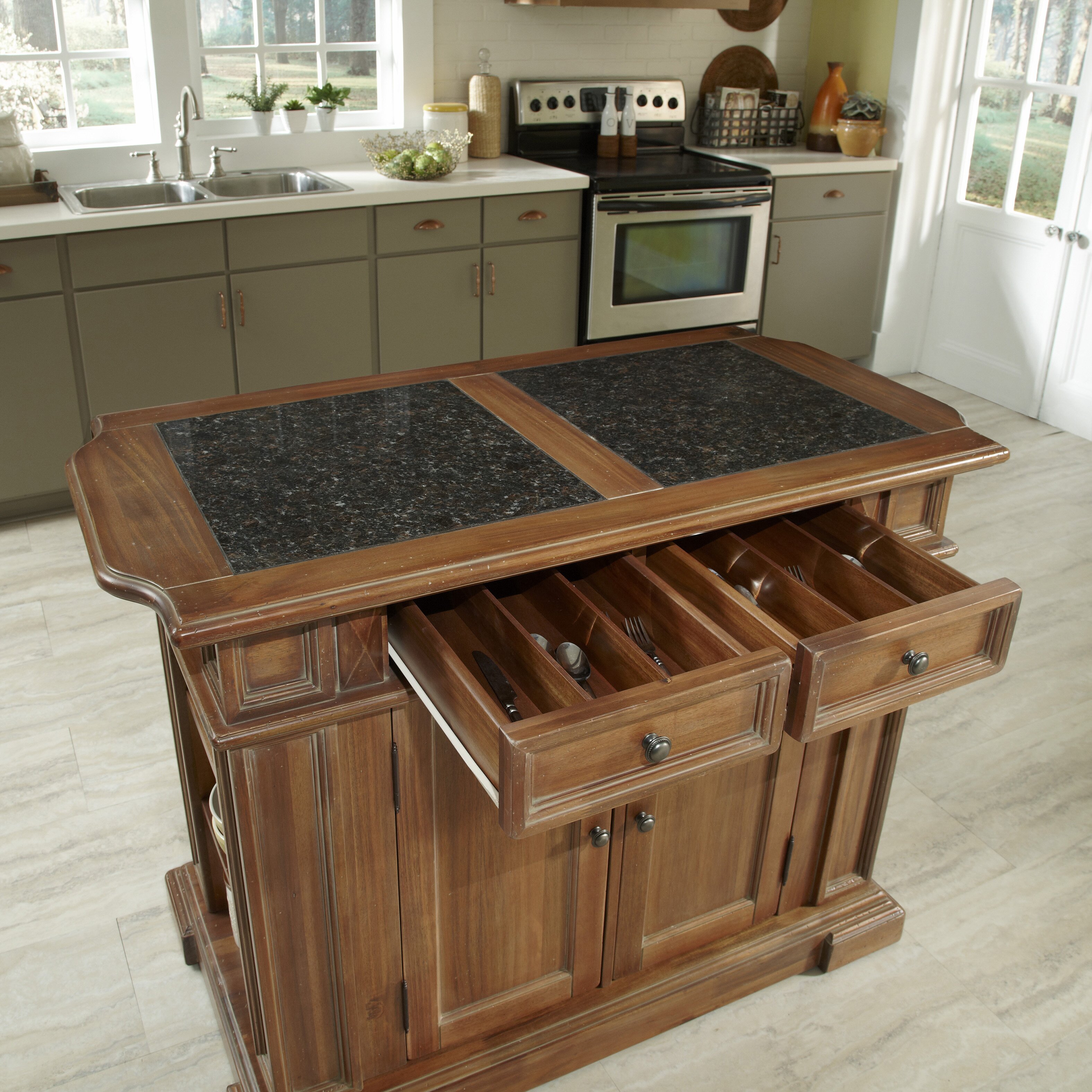 Home Styles Americana Kitchen Island with Granite Top ...