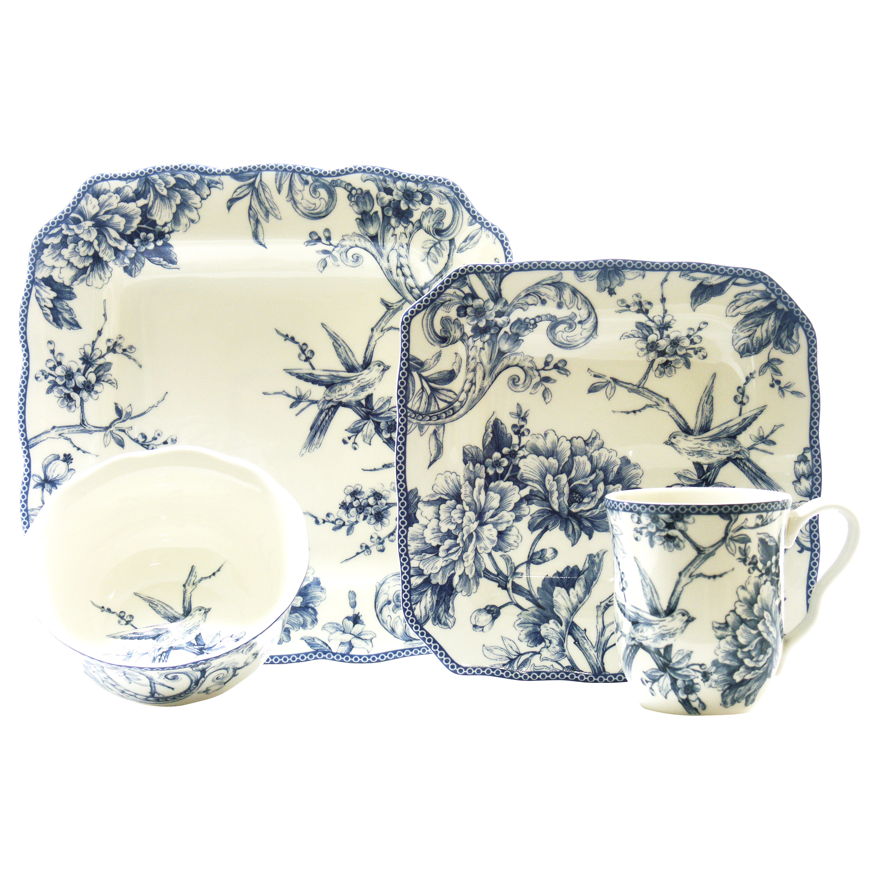 222 Fifth Adelaide 16 Piece Dinnerware Set in Blue & Reviews Wayfair